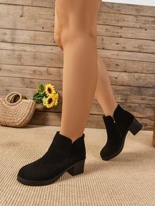 Comfortable & Versatile, Retro Suede Chunky Heel Ankle Boots, Black Suede Fashion High Heel Short Boots, Casual Thick Bottom Anti-Slip Winter Ankle Boots, Black Shoes, Black Boots, Platform Thick Bottom Boots, Women's Short Boots, Women's Boots, Nude High Heels, Platform Shoes, Wide Width Boots, Women's Boots - Black - View 7