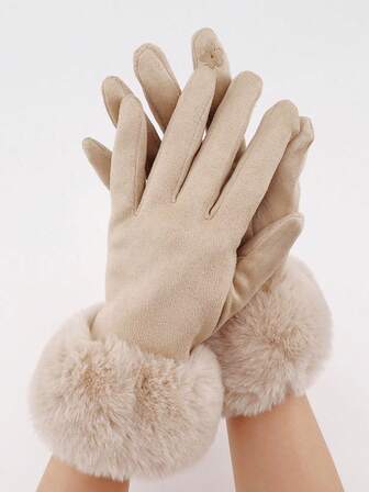 1 par de guantes de mujer de color albaricoque, de gamuza sintética y forro polar, a prueba de viento, con pantalla táctil, de unicolor y cálidos, adecuados para exteriores, ciclismo, compras, como regalo