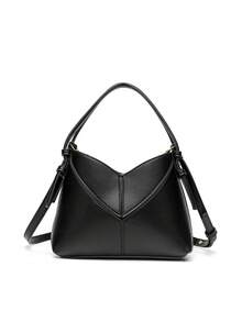Women Two-Tone Design Mini Canvas Tote Bag, Fashion Shoulder Hand Bucket Bag - Black - View 4