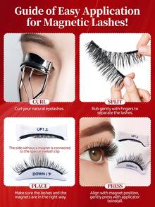 1 Pair Curled & Lengthening 3D Magnetic Eyelashes With White Magnetic Clips, Suitable For Daily Commute - Natural Lashes - View 3