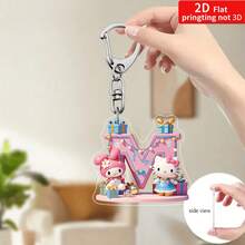 Sanrio Impresión plana 2D, 1 llavero acrílico de Sanrio, 26 letras del alfabeto en inglés de Melody y Hello Kitty, colgante con inicial de nombre, colgante de bolso lindo, llavero de pareja, llavero de coche, adecuado para Navidad, Acción de Gracias, decoración del Día de San Valentín, regalo de carnaval, regalo de Navidad Impresión plana 2D