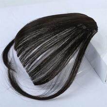Clip In Bangs Front Neat Light Brown Bangs Hairpiece Synthetic Fake Wig Piece Bangs Hairpiece Clip In Hair Extensions For Women Heat Resistant - 黑褐色 - 查看 6