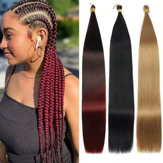 3 Packs 28inch Synthetic Bone Straight Braiding Bulk Crochet Braids Hair Stretched Braiding Hair For Box Braids Hair Extensions