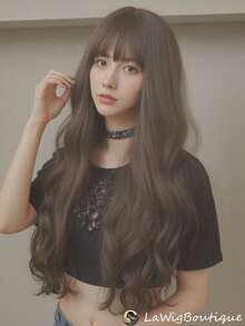 【国内発送・最短翌営業日お届け】前髪ありウェーブルーズカールロングウィッグ 70cm/27in｜ブラウンカラー｜冷たい茶色 ｜クールブラウン｜耐熱フルウィッグ ｜自然 ｜レディース｜ おしゃれ ｜かわいいウィッグ ｜普段使い｜ ミディアムロングウィッグ ｜ストレートウイッグ｜ フルウィッグ ｜通気性 ｜ グラデーション｜ 女性 ｜大人かわいい｜ ファッションウィッグ｜ かつら｜ 20代 30代 40代 50代 ｜バレない 高密度150%、耐熱合成髪、女性用、初心者向け、日常＆パーティー＆コスプレに最適、ローズネットキャップ（調節可能）、スムーズ＆多様なスタイル｜ 夏祭り×花火大会×浴衣ウィッグ - ダークブラウン - チェックする 2