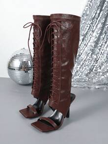 Women's Elegant Strap High Heel Sandals, Suitable For Commuting - Burgundy - View 2