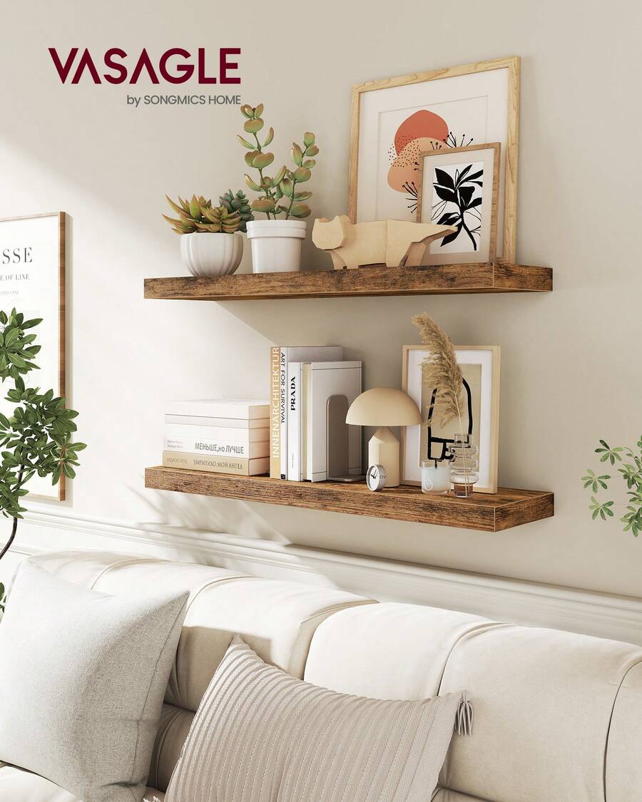 Wall Shelf, Floating Shelf, Hanging Shelf, For Books, Photos, Decoration, 80 X 20 X 3.8 Cm, MDF For Living Room, Kitchen, Entrance, Bedroom, Bathroom Room Decor, Rustic Brown - 棕色 - 查看 1