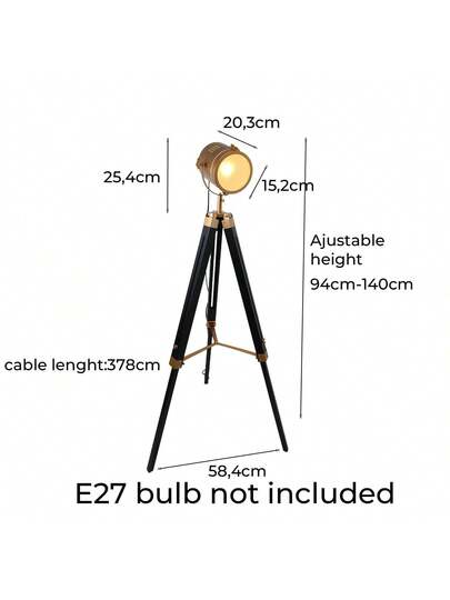 Alpinaluz Cinema Tripod Vloer Lamp Natural Wood Adjustable Height Vintage view 10