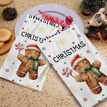 2/4/48 piezas Paños de cocina vintage navideños - Ultra suaves y absorbentes de poliéster con diseños de hombres de jengibre y letras, con lunares a su alrededor. - Perfectos para decoración navideña y regalos de Año Nuevo, decoración de cocina, decoración de fiestas