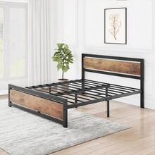EastVita Metal Platform Bed Frame With Wooden Headboard And Footboard, Non-Slip Heavy Duty Bed Frame With Large Under Bed Storage, No Box Spring Needed, Noiseless - 米色 - 查看 2