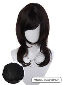 Wig Sintetis dengan Poni, Rambut Lurus Sintetis Berlapis Tinggi Panjang Tahan Panas Warna Biru, Cocok untuk Cosplay Wanita dan Halloween - MultiWarna - View 7