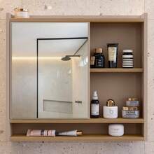 Bathroom Hanging Mirror With 1 Door, Mirror And Organizer Niches - Colors - 咖啡棕 - 查看 6