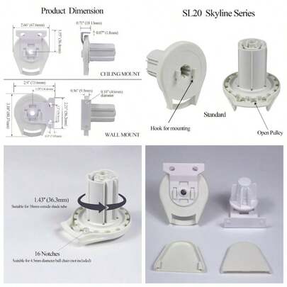 Skyline SL20 - Embrague de montaje de gancho para persiana enrollable compatible con tubo de 1 - 1/2 pulgadas para sombras de ms de 16 libras
