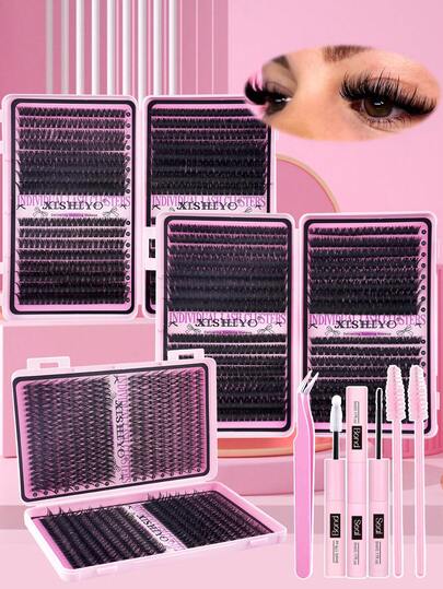 Kit de extensão de cílios, 640/576 peças, kit de extensão de cílios faça você mesmo, cílios individuais, conjunto D, cachos de cílios com cola, removedor e selador de cílios e ferramenta de pincel aplicador de cílios para autoaplicação em casa (30D-40D-50D-60D-80D-100D-120D-160D) Kit de cachos de cílios, cílios, cílios postiços
