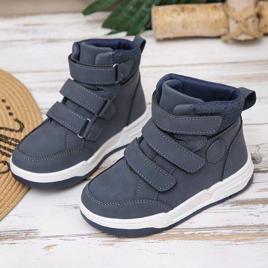 1 par de botas de caña alta con tres hebillas y bloques de color para niños, uso diario antideslizante, otoño/invierno