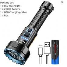 AloneFire X104 Powerful LED Flashlight Rechargeable Type-C Emergency Torch Portable Camping Light Dimmable Tent Lamps