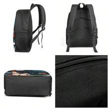 宇航员图案印花16英寸背包三件套（单层背包+小挎包+单层笔袋） - 黑色 - 查看 5