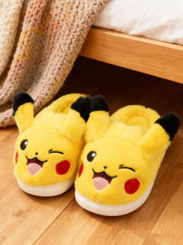 pokemon Pantufas femininas de pelúcia - Pantufas fofas com sola grossa de borracha antiderrapante e estampa de desenho animado, ideais para uso interno e externo. Pantufas felpudas e macias.
