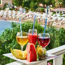 100 قطعة/عبوة قش ورقي مسطح ملون قابل للتخلص منه بألوان متنوعة - 6*197 ملم، مناسب للعصائر والحلويات