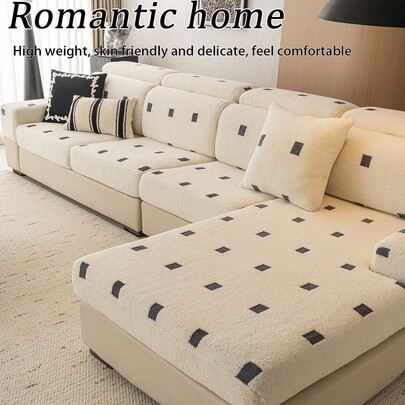 1 pieza Funda de sofá elástica de jacquard de felpa suave, estilo minimalista moderno resistente a las mascotas y antiensuciamiento, lavable a máquina, falda de sofá resistente a los arañazos de gatos adecuada para sofá en forma de L y sofá de 1/2/3 plazas