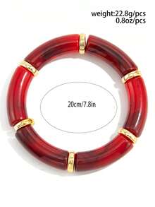 1 pieza Brazalete de resina con teñido anudado rojo vintage de moda y capas, brazalete elástico con tubo curvo de CCB, brazalete de resina con cuentas de teñido anudado rojo de Angola exagerado y de alta gama, adecuado para uso diario, fiestas y vacaciones de mujeres