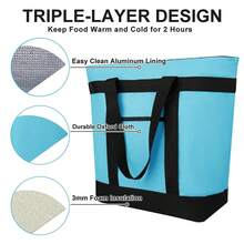 Insulated Cooler Tote Bags, Waterproof Design, Soft Totes With Top Zipper And Sided Pockets For Grocery Shopping Travel Beach, Large Leak Proof Food Delivery Bag Frozen/Thermal Foods - 藍色 - 查看 9