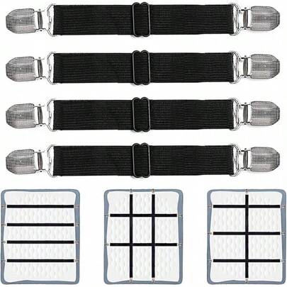 Adjustable Bed Sheet Clips, Sheet Fasteners Holder Straps And Suspender, Gripper, Extend From 21 To 80 Long Style Elastic Fasteners Bands Heavy Duty Suit Mattress, Sofa, Couch, Recliner And More