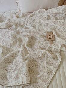 1pc Ditsy Floral Double Layer Baby Swaddle Blanket, Soft Cozy Wrap Towel