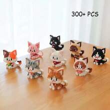 Cute Cat Series Mini Particle Building Block Set, Animal Model DIY Assembling Building Blocks Toy, DIY Cartoon Cat Blocks Kit, Fashion Assembly Toy, Creative Birthday/Halloween/Christmas Gift, Home And Office Desktop Decoration, 300+PCS