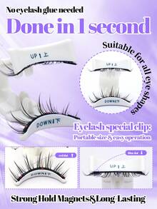 2 Pairs Magnetic False Eyelashes Set With White Clips, All-In-One Natural Looking Curly Lashes For Daily, Commute, Date, Party - Natural Lashes - View 5