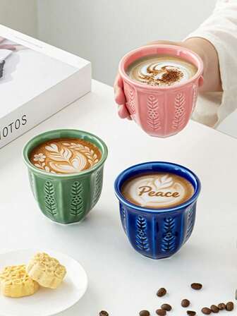 1pc Embossed Ceramic Tulip Cups– Arabic Style Matcha & Coffee Mugs For Eid Al-Adha