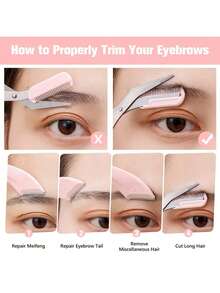 2件套眉毛修剪器套装，不锈钢斜角眉刀带梳子，适合初学者，任何肤质，男女通用脱毛工具
