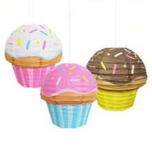 1/5pcs Paper Cupcake Lantern - Battery-Free Birthday, Wedding, Christmas, Halloween & Thanksgiving Hanging Decor, Vibrant Sprinkle & Frosting Design, Durable Paper, Easy To Hang, No Electricity Required, Party Decoration, Handmade Appearance, Event Supplies, Birthday Party Decorations - Multicolor - View 11