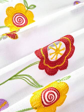 ​1 Panel Embroidered Curtain With Tassel Fringe, Floral Sheer Window Panel, Bohemian Chic Decor For Living Room Bedroom