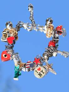 1pc "Welcome To New York" Bracelet, Friendship Bracelet, Leopard Print Star Music Festival Bracelet, Statue Of Liberty Bracelet, Heart Party Bracelet - Antique Silver - View 2