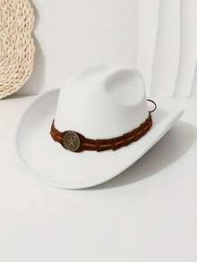 1 pieza Sombrero de ala ancha de moda, diseño de borde enrollado casual, versátil para interiores y exteriores, decoración vintage de pentágono redondo, adecuado para hombres y mujeres - Multicolor - Ver 14