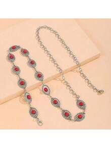 1pc Vintage Auspicious Totem Metal Chain Waist Belt, Fashionable Design Suitable For Dresses, Jeans, Parties, Holidays, Gatherings, Bars, Walks, Music Events, Family Dinners, All Seasons