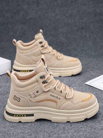 Men's High-Top Boots, Autumn Sports Casual Shoes 2024 New Fashion Versatile Work Boots, Waterproof Anti-Slip Hiking Boots