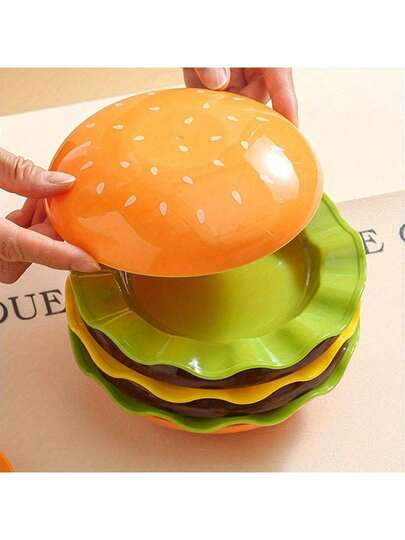 7-Layer Stackable Hamburger Dinner Plate Set, Cute Kitchen Salad Plate, Suitable For Dessert, Fruit, Pasta, Party Service, Modern Kitchenware, Fashionable Tableware, Lightweight Tableware, Plastic Plate, Multi-Purpose Plate, Serving Plate