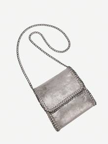 Chain Strap Soft Crossbody Bag With Metallic Vibe - Grey - View 5