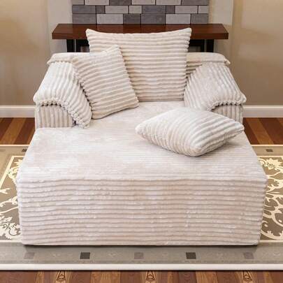 48.4-Inch Modern Corduroy Accent Chair With Ottoman, Modular Sectional Sleeper Cloud Couch And Chaise Lounge | Convertible Sofa Bed With Foldable, Spacesaving Design For Living Room, Office, Apartment, And Bedroom | Featuring Soft Fabric Upholstery, Durable Construction, No Assembly Required, And Includes Pillows | Stylish Boneless Loveseat, Comfy Couch, And Contemporary Lounge Chair All In One Versatile Piece Of Furniture