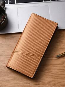 1pc Carbon Fiber Texture Men's Long Wallet, Personalized Clutch Purse, Thin Bifold Wallet With Multiple Card Slots, PU Leather Travel Document Holder, Unisex Coin Purse