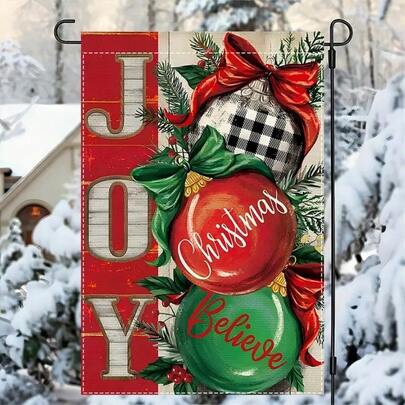 1pc "Joy And Believe" Christmas Double - Sided Garden Flag, 11.8*17.7in, Ideal For Outdoor Holiday Decoration