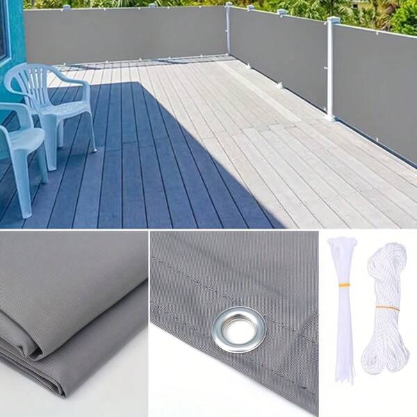 1 pieza Pantalla de privacidad para balcón, protección UV, 3 pies de altura para cubierta, patio, patio trasero, piscina al aire libre, porche, barandilla con bridas y cuerdas de fijación, color gris