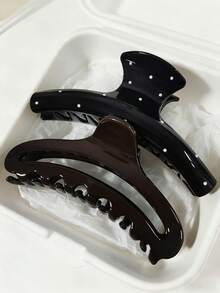 2pcs/1pc Women 4.61in/11.7cm Brown, Black, Jelly Color Smooth Polka Dot Semi-Circle Large Lightweight Plastic Hair Claw Clips, Fashion Versatile High-End Elegant Hair Accessories Suitable For Daily Wear, Showering, Makeup, Outfit Matching Elegant Hair Clips Winter Hair Clutch