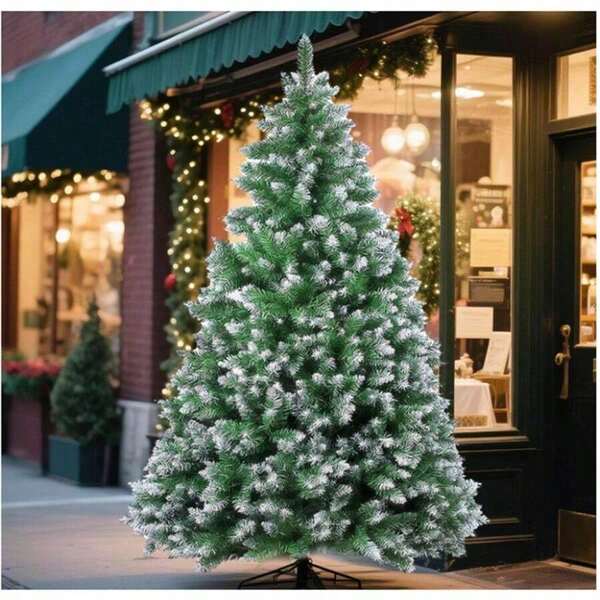 Tree 7FT/8FT Artificial Tree With Pine Cone And Red Fruit, Foldable Metal Stand Holiday Decoration (Green+White,)