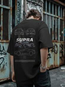 A90 Car TShirt –Supra JDM Car Graphic T-Shirt | Japanese Street Racing Drift Tee | Unisex Casual Streetwear Top | Turbo Tuner Car Enthusiast Style | Vintage Retro Racing Aesthetic Cotton Shirt - 黑色 - 查看 1