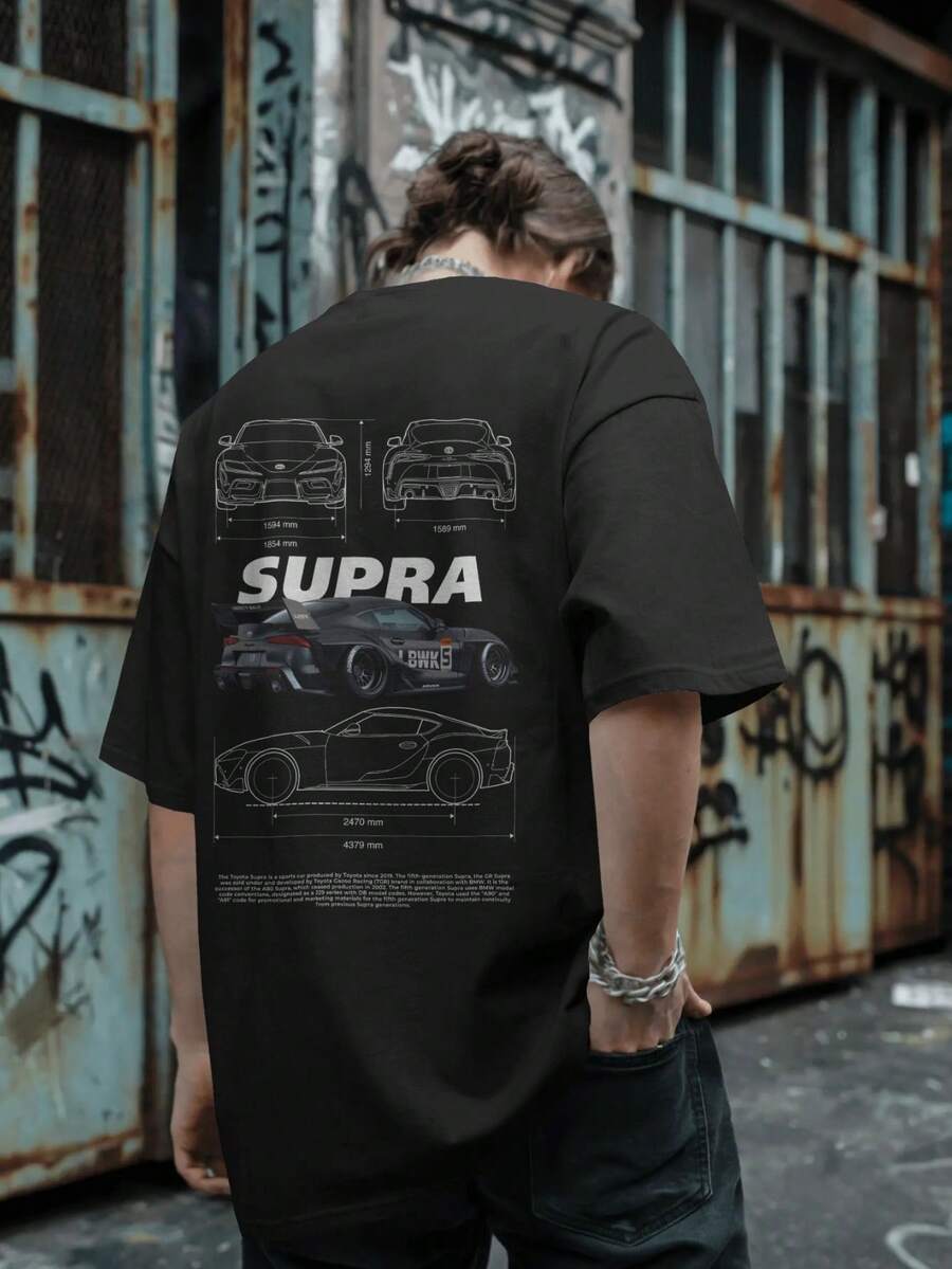 A90 Car TShirt –Supra JDM Car Graphic T-Shirt | Japanese Street Racing Drift Tee | Unisex Casual Streetwear Top | Turbo Tuner Car Enthusiast Style | Vintage Retro Racing Aesthetic Cotton Shirt - 黑色 - 查看 1