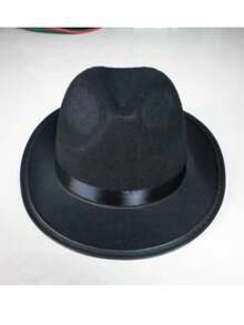 Black Jazz Fedora, Popular Shanghai Style Hat, Wide Brim Fedora, Jazz Hat, British Style Fedora, Felt Fedora - Black - View 5