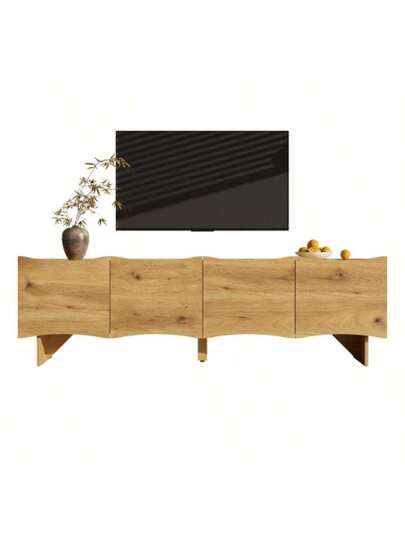 Moderne TV Cabinet Wave Pattern 155 Cm Media Console Storage Space, Four Doors Cable Outlets In Wood Look, Stylish The Living Room view 3