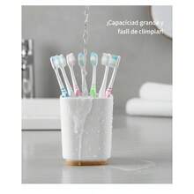 Juego de baño 6 piezas diseño nórdico con bambú, organización funcional para hogar hotel familia, accesorios resistentes, decoración elegante y moderna baño - Blanco 5 - Ver 5
